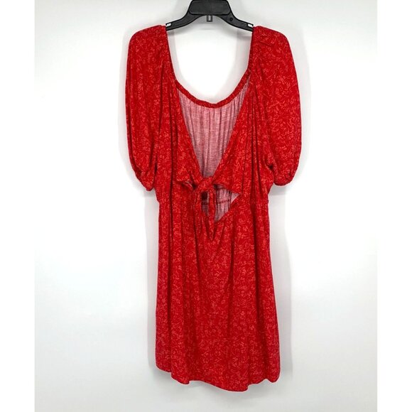 Terra & Sky Dress Tie Back Short Puff Sleeve Linen Blend - Picture 9 of 11